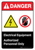 Danger: Electrical Equipment Authorized Personnel Only with Icons ANSI Portrait - Wall Sign Danger: Electrical Equipment Authorized Personnel Only with Icons ANSI Portrait - Wall Sign