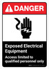 Danger: Exposed Electrical Equipment Access Qualified Personnel with Icon ANSI Portrait - Wall Sign