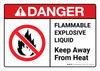 Danger: Flammable Explosive Liquid Keep Away From Heat with Icon ANSI Landscape - Wall Sign Danger: Flammable Explosive Liquid Keep Away From Heat with Icon ANSI Landscape - Wall Sign