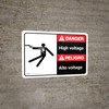 Danger: High Voltage Bilingual Spanish with Icon ANSI Landscape - Wall Sign Danger: High Voltage Bilingual Spanish with Icon ANSI Landscape - Wall Sign