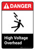 Danger: High Voltage Overhead with Graphic with Icon ANSI Portrait - Wall Sign