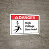 Danger: High Voltage Overhead with Icon ANSI Landscape - Wall Sign