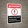 Danger: High Voltage Unauthorized Personnel Keep Out with Icon ANSI Portrait - Wall Sign