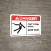Danger: High Voltage Within Keep Out with Icon ANSI Landscape - Wall Sign