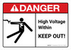 Danger: High Voltage Within Keep Out with Icon ANSI Landscape - Wall Sign