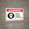 Danger: Safety Glasses Required in This Area with Icon ANSI Landscape - Wall Sign