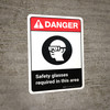 Danger: Safety Glasses Required in This Area with Icon ANSI Portrait - Wall Sign