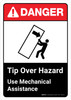 Danger: Tip Over Hazard Use Mechanical Assistance with Icon ANSI Portrait - Wall Sign
