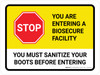 Stop You Are Entering A Biosecure Facility - Sanitize Your Boots Before Entering Landscape - Wall Sign