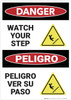 Danger: Watch Your Step Peligro Ver Su Paso - Wall Sign Danger: Watch Your Step Peligro Ver Su Paso - Wall Sign
