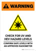 Warning: Check For UV And HEV Hazard Levels - Confirm Safe Levels with an Approved Radiometer - Portrait - Wall Sign