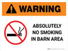 Warning: Absolutely No Smoking in Barn Area with Icon Landscape - Wall Sign
