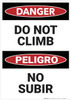 Danger: Do Not Climb Bilingual Spanish - Wall Sign Danger: Do Not Climb Bilingual Spanish - Wall Sign