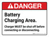 Danger: Battery Charging Area Charger Must Be Shut Off Landscape - Wall Sign Danger: Battery Charging Area Charger Must Be Shut Off Landscape - Wall Sign