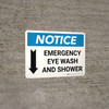 Notice: Emergency Eye Wash and Shower with Arrow Down Icon Landscape - Wall Sign