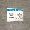 Notice: Proper PPE Required Bilingual Spanish Landscape - Wall Sign