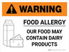 Warning: Food Allergy Food May Contain Dairy with Icon Landscape - Wall Sign