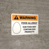 Warning: Food Allergy Food May Contain Egg with Icon Landscape - Wall Sign