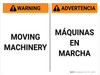 Warning: Moving Machinery Bilingual Spanish Landscape - Wall Sign