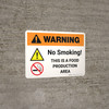 Warning: No Smoking - This is a Food Production Area with Icon Landscape - Wall Sign