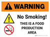 Warning: No Smoking - This is a Food Production Area with Icon Landscape - Wall Sign