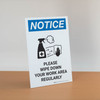 Notice: Please Wipe Down Work Area with Icon Portrait - Desktop Sign