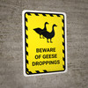 Beware Of Geese Droppings Yellow Hazard Portrait - Wall Sign