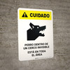 Caution: Dog Contained By Invisible Fence Spanish Portrait - Wall Sign