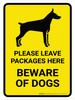 Please Leave Packages - Here Beware Of Dogs Yellow Portrait - Wall Sign Please Leave Packages - Here Beware Of Dogs Yellow Portrait - Wall Sign