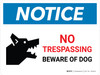 Notice: No Trespassing - Beware Of Dog Landscape - Wall Sign Notice: No Trespassing - Beware Of Dog Landscape - Wall Sign