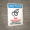 Notice: No Trespassing - Beware Of Rattlesnakes Portrait - Wall Sign Notice: No Trespassing - Beware Of Rattlesnakes Portrait - Wall Sign