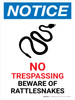 Notice: No Trespassing - Beware Of Rattlesnakes Portrait - Wall Sign Notice: No Trespassing - Beware Of Rattlesnakes Portrait - Wall Sign