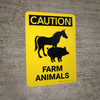 Caution: Farm Animals with Horse and Pig Icons Portrait - Wall Sign
