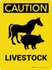 Caution: Livestock with Horse and Pig Icons Portrait - Wall Sign