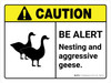 Caution: Be Alert - Nesting & Aggressive Geese ANSI Landscape - Wall Sign