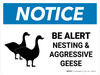 Notice: Be Alert Nesting & Aggressive Geese Landscape - Wall Sign Notice: Be Alert Nesting & Aggressive Geese Landscape - Wall Sign