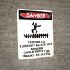 Danger: Lock Out Auger Safety - Wall Sign