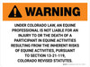 Warning: Colorado Equine Activity Sponsor Not Liable Landscape - Wall Sign