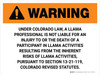 Warning: Colorado Llama Professional Is Not Liable Landscape - Wall Sign Warning: Colorado Llama Professional Is Not Liable Landscape - Wall Sign