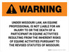 Warning: Missouri Equine Activity Sponsor Not Liable Landscape - Wall Sign