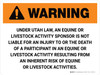 Warning: Utah Equine Activity Sponsor Not Liable Landscape - Wall Sign