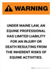 Warning: Maine Equine Activity Sponsor Not Liable Portrait - Wall Sign
