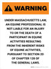 Warning: Massachusetts Equine Activity Sponsor Not Liable Portrait - Wall Sign