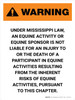 Warning: Mississippi Equine Activity Sponsor Not Liable Portrait - Wall Sign