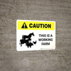 Caution: This Is A Working with Farm Animal Icons White Landscape - Wall Sign Caution: This Is A Working with Farm Animal Icons White Landscape - Wall Sign