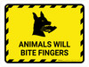 Animals Will Bite Fingers with Icon Hazard Landscape - Wall Sign Animals Will Bite Fingers with Icon Hazard Landscape - Wall Sign