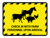 Check In With Farm Personnel Upon Arrival with Animal Icons Hazard Landscape - Wall Sign