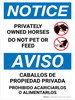 Notice: Privately Owned Horses - Do Not Pet Or Feed Bilingual Spanish Portrait - Wall Sign
