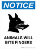 Notice: Animals Will Bite Fingers Portrait - Wall Sign Notice: Animals Will Bite Fingers Portrait - Wall Sign