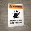 Warning: Animals Will Bite Fingers White with Icon Portrait - Wall Sign